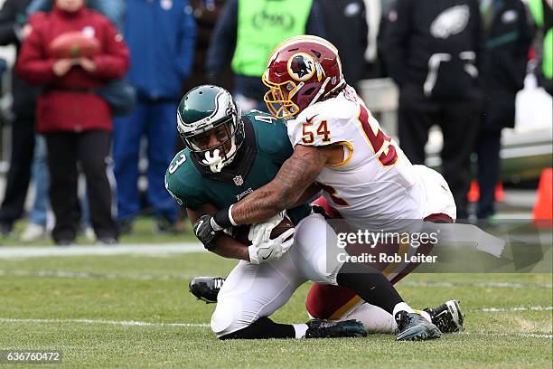 Mason Foster of the Washington Redskins in action during the game against the Philadelphia Eagles at Lincoln Financial Field on December 11, 2016 in...