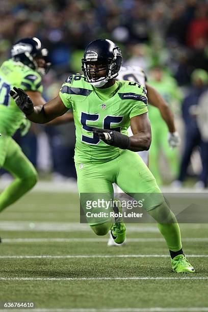 Cliff Avril of the Seattle Seahawks in action during the game against the Los Angeles Rams at CenturyLink Field on December 15, 2016 in Seattle,...