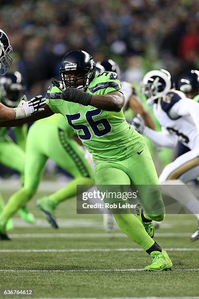 Cliff Avril of the Seattle Seahawks in action during the game against the Los Angeles Rams at CenturyLink Field on December 15, 2016 in Seattle,...