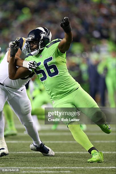 Cliff Avril of the Seattle Seahawks in action during the game against the Los Angeles Rams at CenturyLink Field on December 15, 2016 in Seattle,...