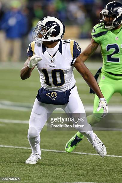 Pharoh Cooper of the Los Angeles Rams in action during the game against the Seattle Seahawks at CenturyLink Field on December 15, 2016 in Seattle,...