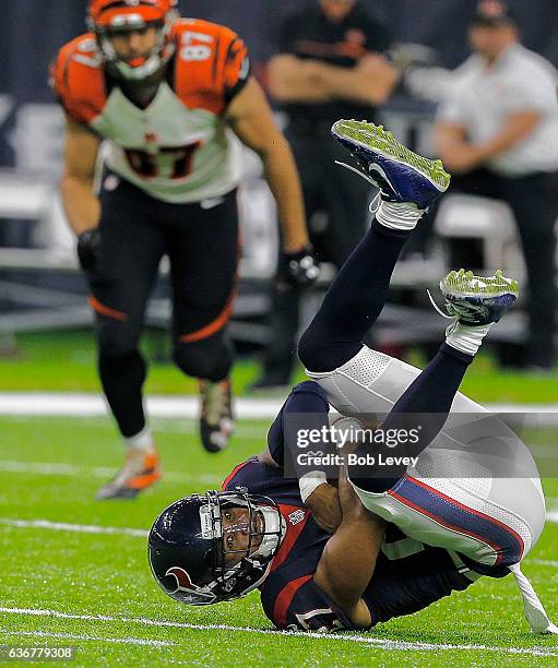 Quintin Demps of the Houston Texans intercepts a pass against the Cincinnati Bengals at NRG Stadium on December 24, 2016 in Houston, Texas. Houston...