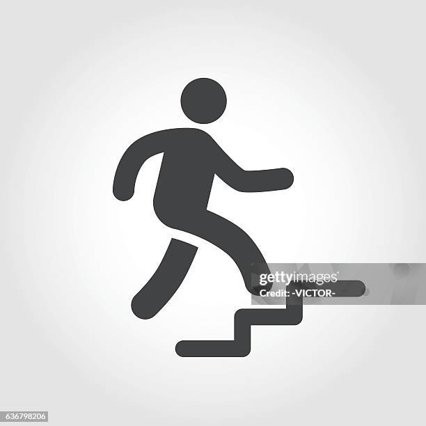 ilustraciones, imágenes clip art, dibujos animados e iconos de stock de stick figure and stairs icon - serie icónica - subir escaleras