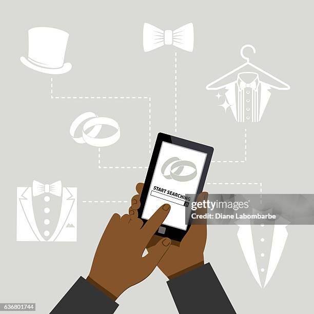 man using online apps for wedding arrangements - wedding program stock illustrations
