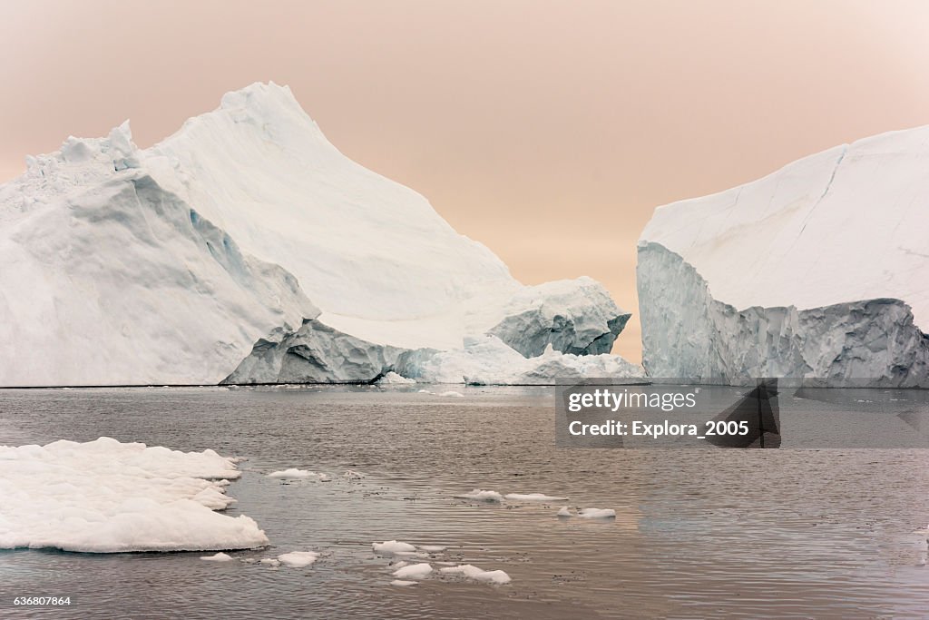 Arctic Icebergs Greenland in the arctic sea.