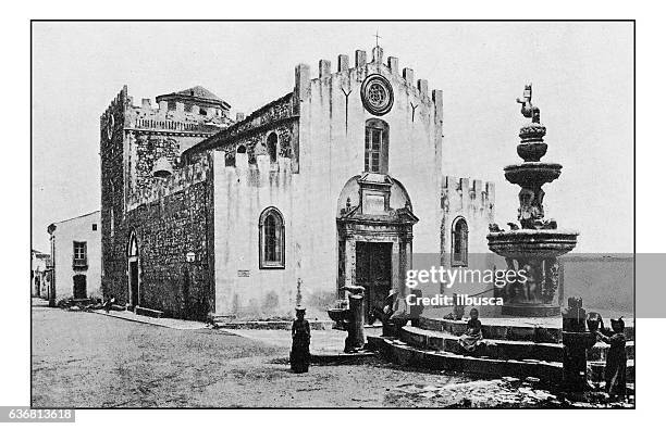antique dotprinted photographs of italy: sicily, taormina cathedral - saint nicholas stock illustrations