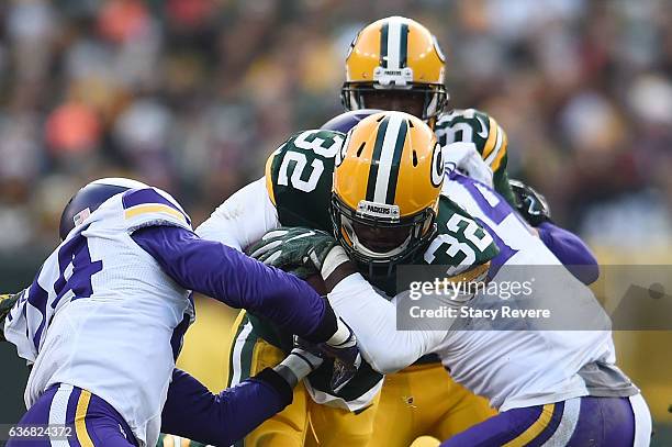 Christine Michael of the Green Bay Packers runs for yards during a game against the Minnesota Vikings at Lambeau Field on December 24, 2016 in Green...