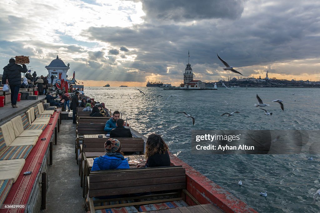 The waterfront of Salacak at sunset,Uskudar,Istanbul,Turkey