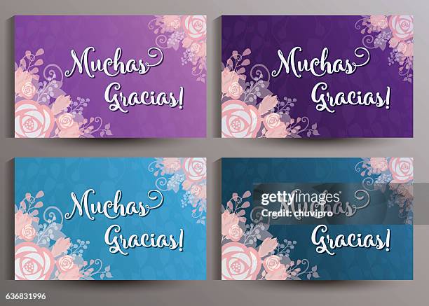 muchas gracias spanish thank you cards set 12.5x8.0 mm - gracias stock illustrations