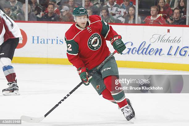 Patrick Cannone of the Minnesota Wild skates against the Colorado Avalanche during the game on December 20, 2016 at the Xcel Energy Center in St....