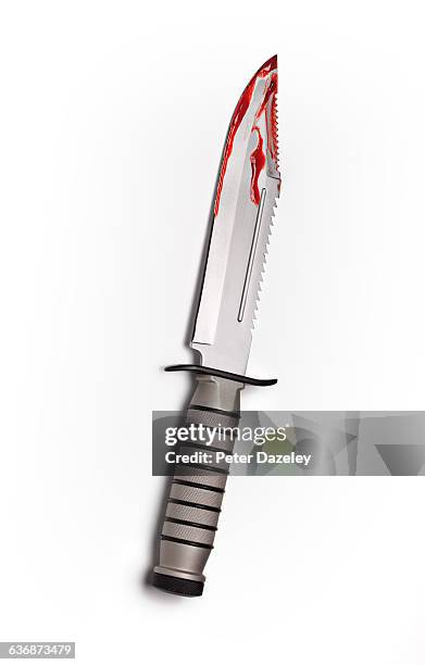 bloody knife on white background - bloody knife stockfoto's en -beelden