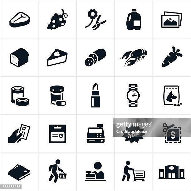 supermarket icons - photographic print stock illustrations