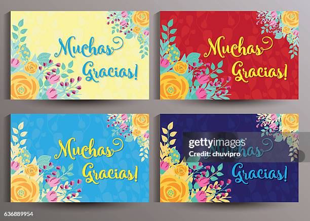 muchas gracias spanisch dankeschön-karten-set 12.5x8.0 mm - gracias stock-grafiken, -clipart, -cartoons und -symbole