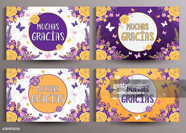 muchas gracias spanish thank you cards set 12.5x8.0 mm - gracias stock illustrations