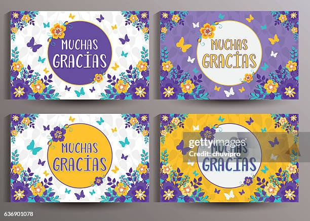 muchas gracias spanish thank you cards set 12.5x8.0 mm - gracias stock illustrations