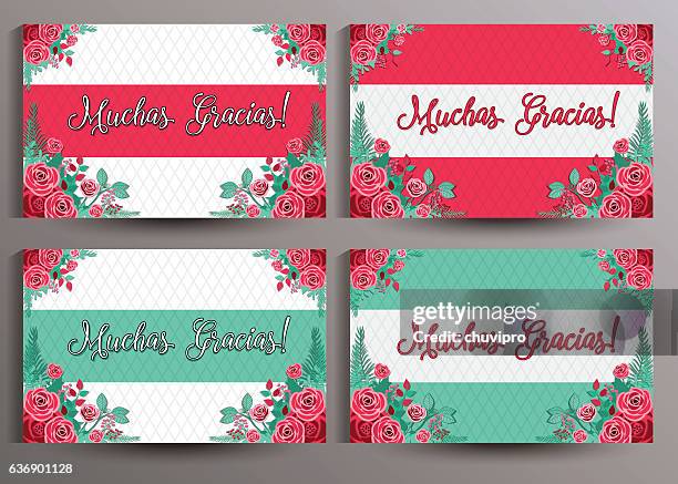 muchas gracias spanisch dankeschön-karten-set 12.5x8.0 mm - gracias stock-grafiken, -clipart, -cartoons und -symbole