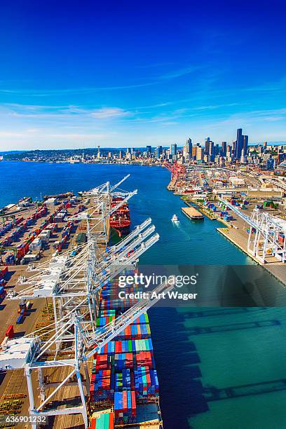 port of seattle washington aerial - seattle port stock pictures, royalty-free photos & images