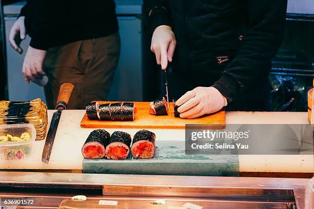 fresh tuna futomaki sushi roll - yellowfin tuna stock pictures, royalty-free photos & images