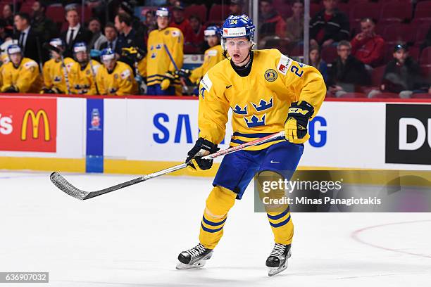 Jens Looke of Team Sweden skates during the IIHF World Junior Championship preliminary round game against Team Denmark at the Bell Centre on December...
