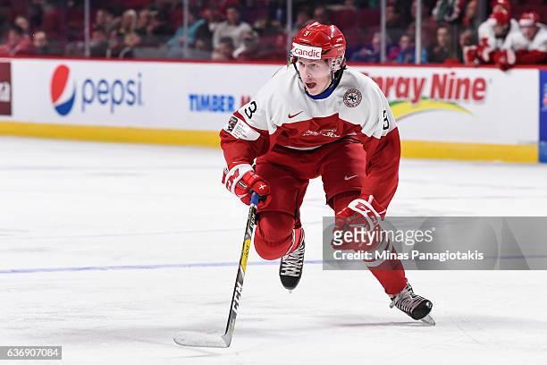Anders Koch of Team Denmark skates during the IIHF World Junior Championship preliminary round game against Team Sweden at the Bell Centre on...