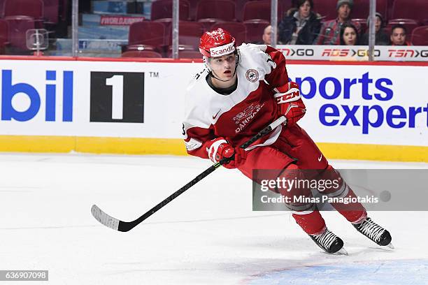 Christian Wejse of Team Denmark skates during the IIHF World Junior Championship preliminary round game against Team Sweden at the Bell Centre on...