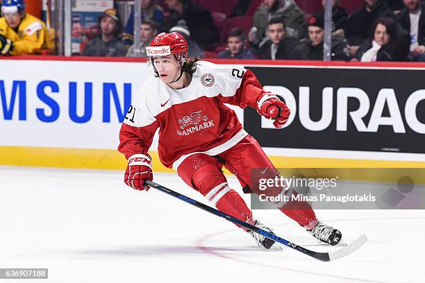 Tobias Ladehoff of Team Denmark skates during the IIHF World Junior Championship preliminary round game against Team Sweden at the Bell Centre on...