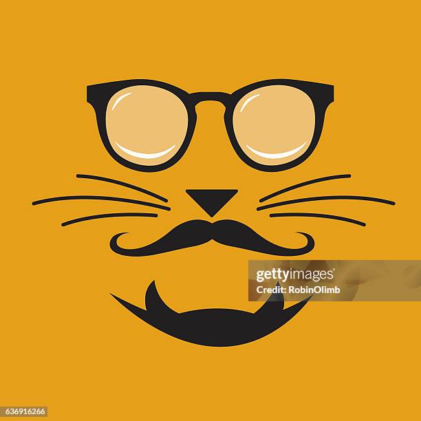 bildbanksillustrationer, clip art samt tecknat material och ikoner med hipster cat face - mustache