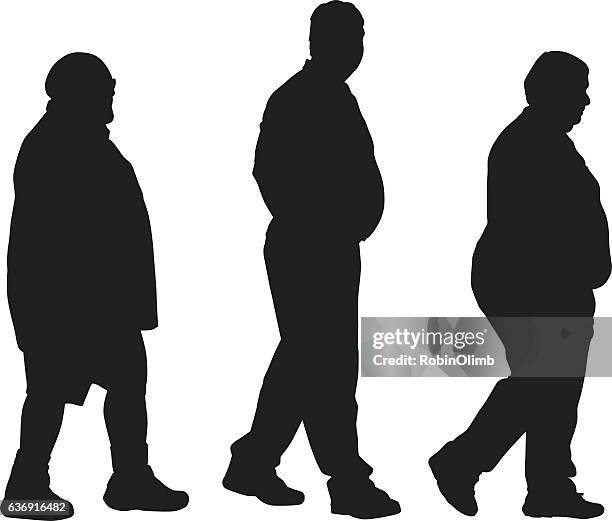 bildbanksillustrationer, clip art samt tecknat material och ikoner med three overweight men walking - medelålders män