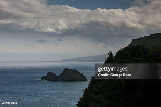 The rugged coastline is viewed from the Pololu Valley Lookout on December 17 near Kapaau on the Kohala Coast, Hawaii. Hawaii, the largest of all the...