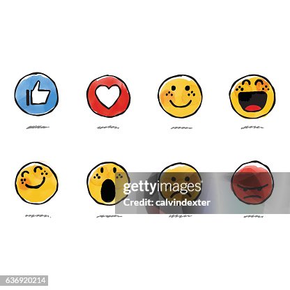 Hand drawn watercolor basic emojis Hand drawn watercolor basic emojis