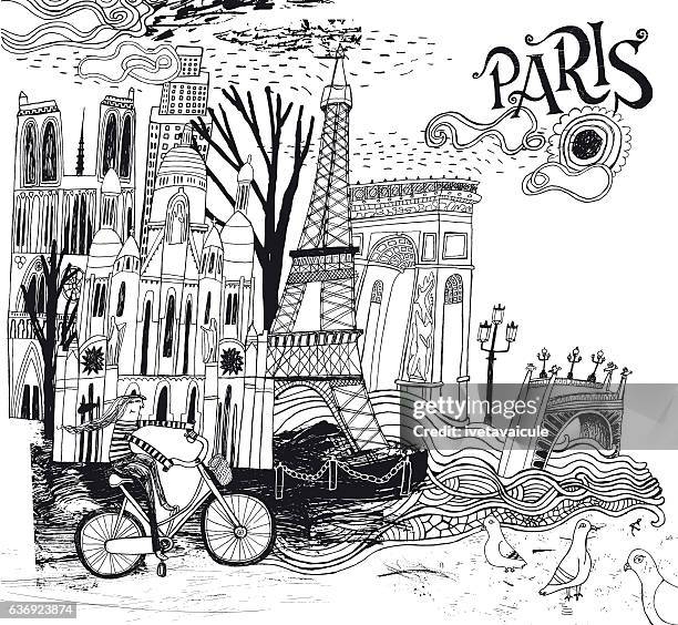 paris in frankreich illustration - paris france stock-grafiken, -clipart, -cartoons und -symbole