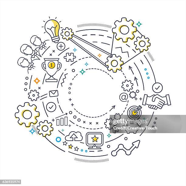 circle thin line concept - support teamwork - thin line infographic stock illustrations