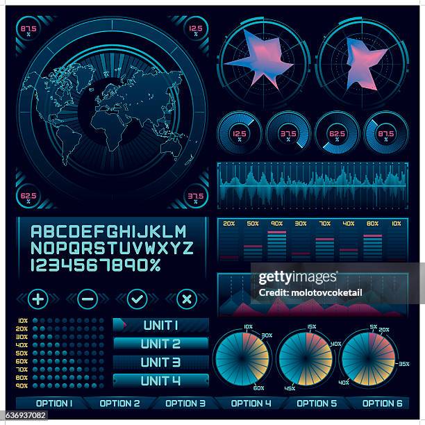 ilustraciones, imágenes clip art, dibujos animados e iconos de stock de elementos infográficos geniales - grafica futurista