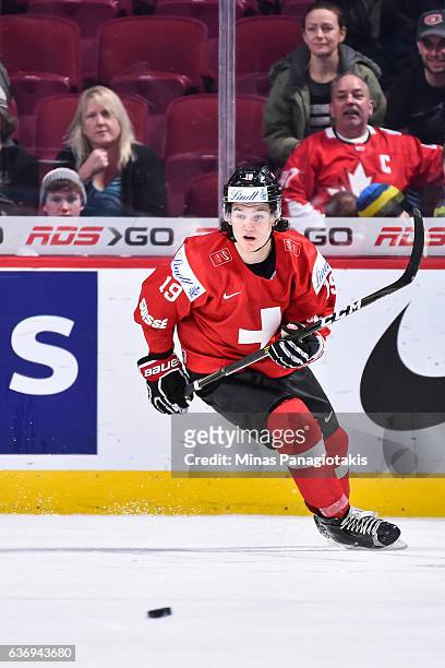 Yannick Zehndery of Team Switzerland skates during the IIHF World Junior Championship preliminary round game against Team Czech Republic at the Bell...