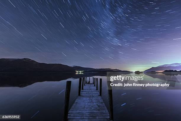 derwent water aurora star trails, english lake district. uk - keswick stock pictures, royalty-free photos & images