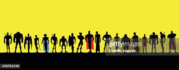 all male superheroes silhouette - superhero vector stock illustrations