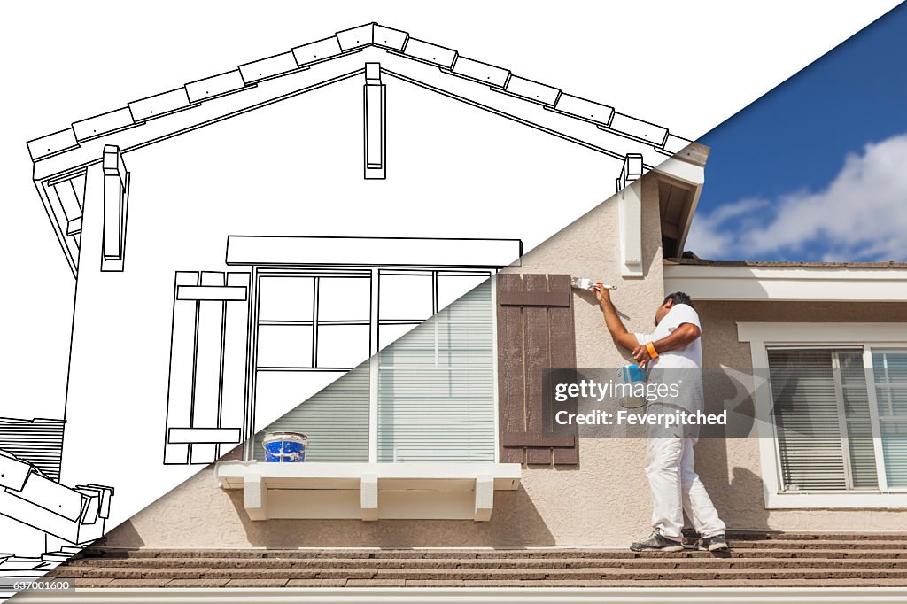 Split Screen Drawing Reference Diagonal Split Screen Of Drawing And Photo Of House Painter High-Res ...