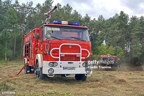 firetruck star 244 stopped on the grass - forest firefighter stock pictures, royalty-free photos & images
