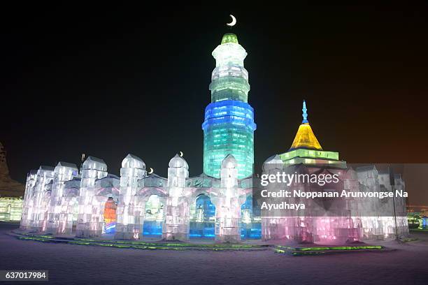 harbin snow&ice festival 2013 - ice sculpture stock-fotos und bilder