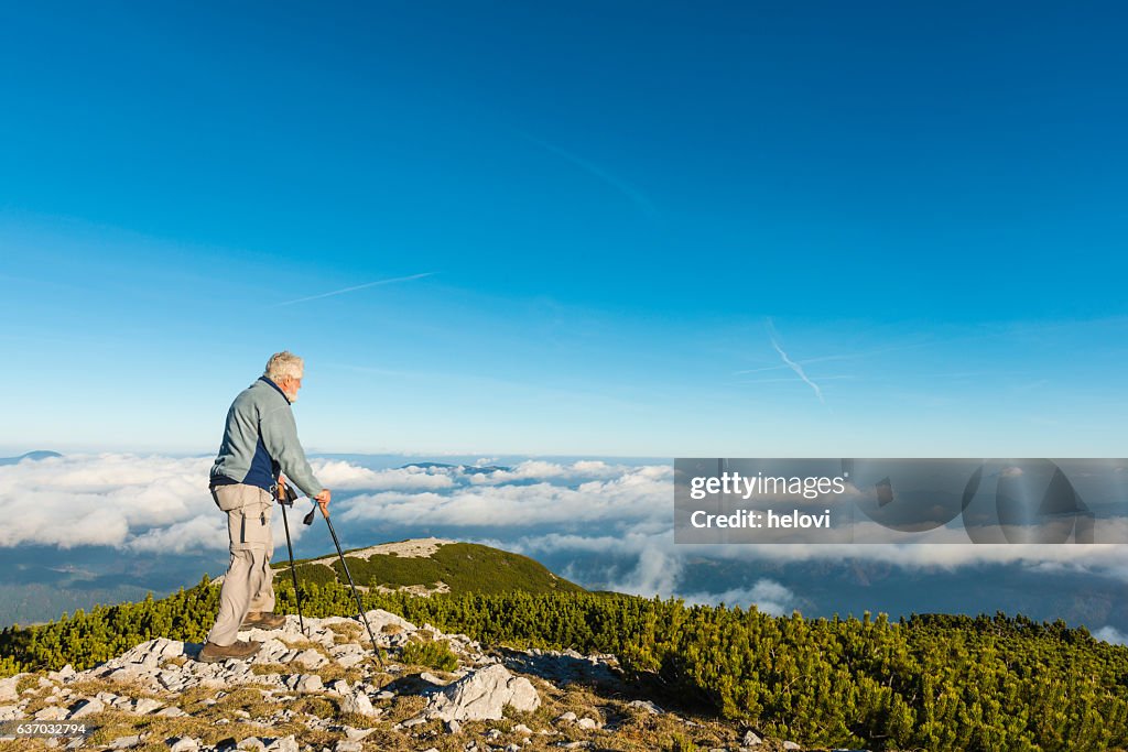 Senior man Nordic walking