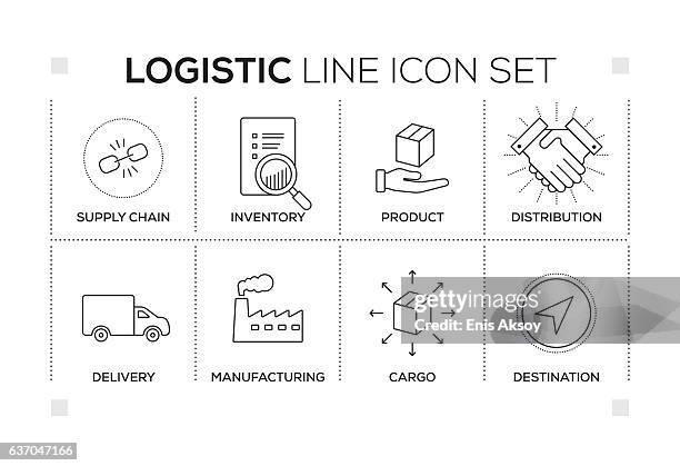 logistic keywords with monochrome line icons - water margin stock illustrations