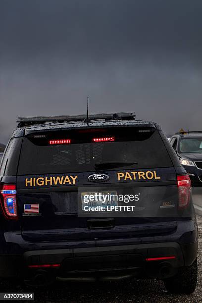 mount charleston winter storm police road block - highway patrol stock pictures, royalty-free photos & images