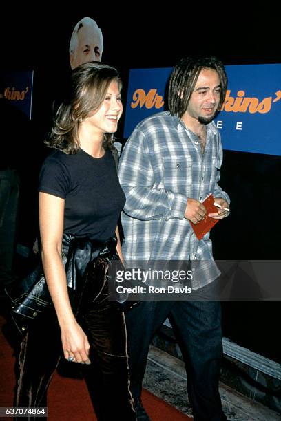 American actress Jennifer Aniston and American musician Adam Duritz attend the "Mr. Jenkins Soiree" at the Ace Gallery Los Angeles on September 29,...