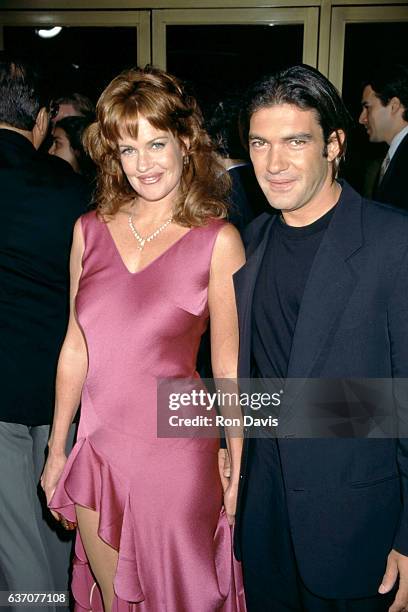 Actress Melanie Griffith and boyfriend, actor Antonio Banderas attend the "Desperado" Westwood Premiere on August 21, 1995 at the Mann National...