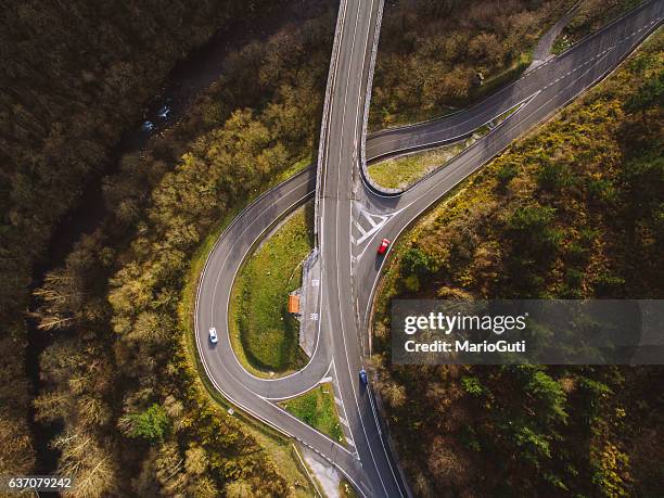 crossroad from above - paths converge stock pictures, royalty-free photos & images