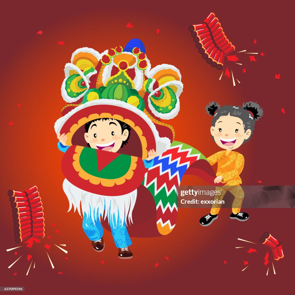 Child Paying Lion Dancing