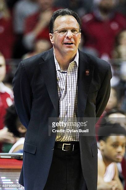 Head coach Tom Crean of the Indiana Hoosiers watches the game from the sideline in the second half against the Nebraska Cornhuskers at Assembly Hall...