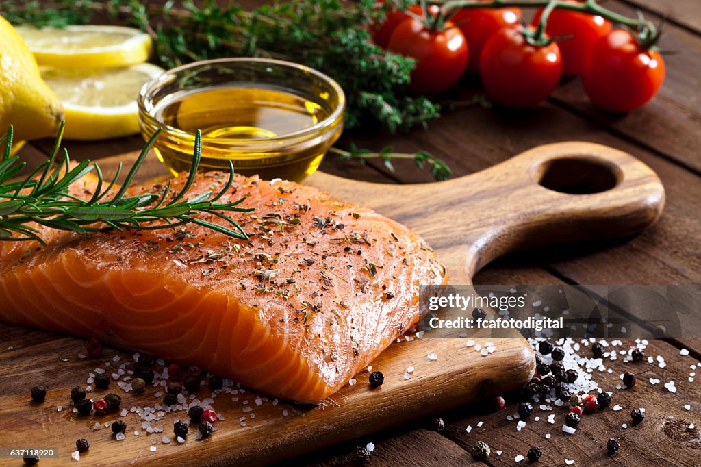 Raw salmon steak