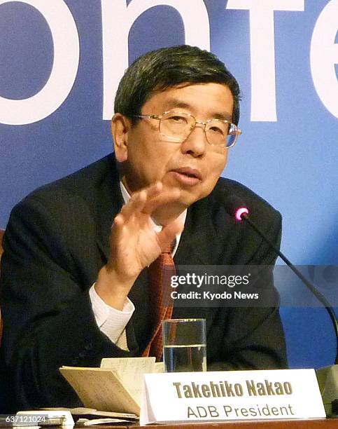 Kazakhstan - Takehiko Nakao, president of the Asian Development Bank, holds a press conference in the Kazakhstan capital Astana on May 2 ahead of a...