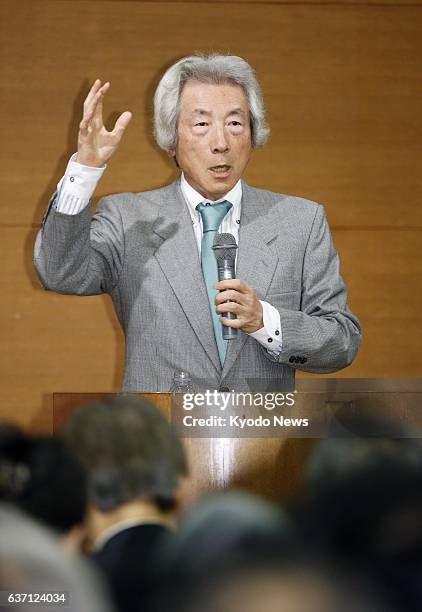 Japan - Former Japanese Prime Minister Junichiro Koizumi addresses a meeting to launch the Japan Assembly for Nuclear Free Renewable Energy in Tokyo...